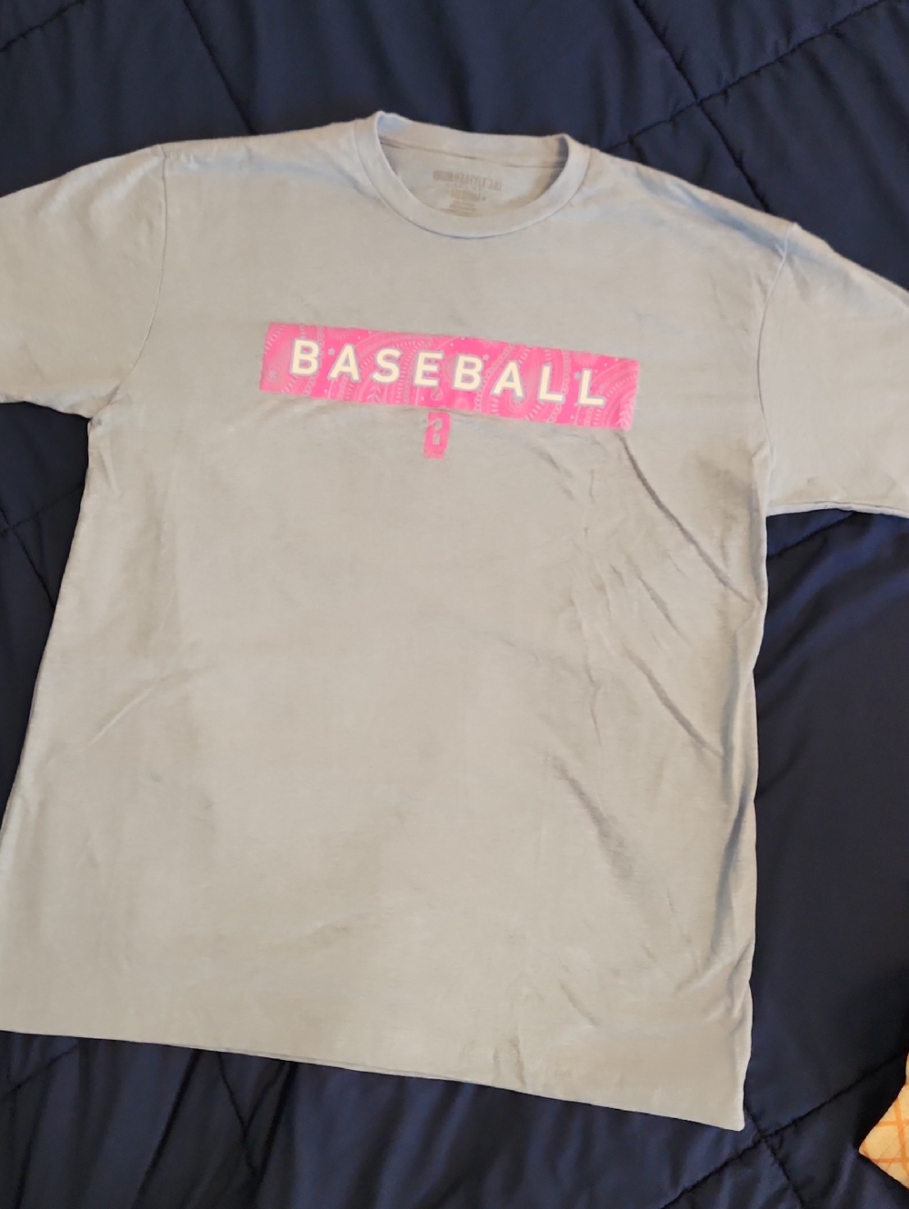 BASEBALL Graphic Tee in Light Blue with Pink Print
